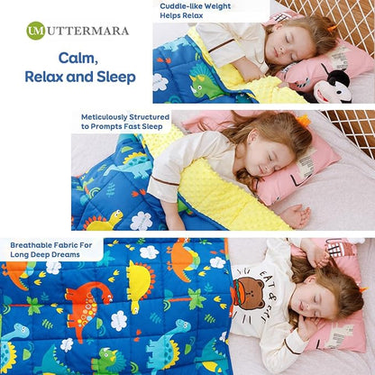 Uttermara Weighted Blanket 7 lbs, Ultra Cozy Minky Fleece and Cotton Sided with Cartoon Patterns, Reversible Heavy Blanket Great for Calming and Sleeping, 36x48 inches, Blue Dinosaur Park