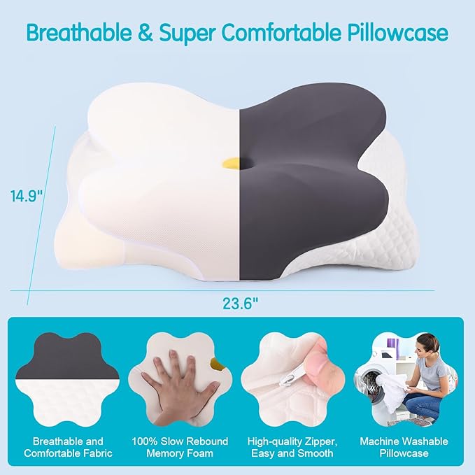Cervical Pillow for Neck Pain Relief, Contour Memory Foam Pillows, Adjustable Orthopedic Pillow with Cooling Case for Side, Back, Stomach Sleepers, Ergonomic Neck and Shoulder Support