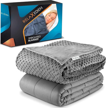 Adult Breatheable Cotton Weighted Blanket with Removable Navy Duvet Cover, 60 x 80 Inch, 15 Pounds, Made w/Polyester and Glass Beads, Grey