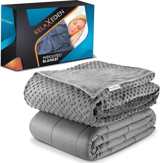 Adult Breatheable Cotton Weighted Blanket with Removable Navy Duvet Cover, 60 x 80 Inch, 15 Pounds, Made w/Polyester and Glass Beads, Grey