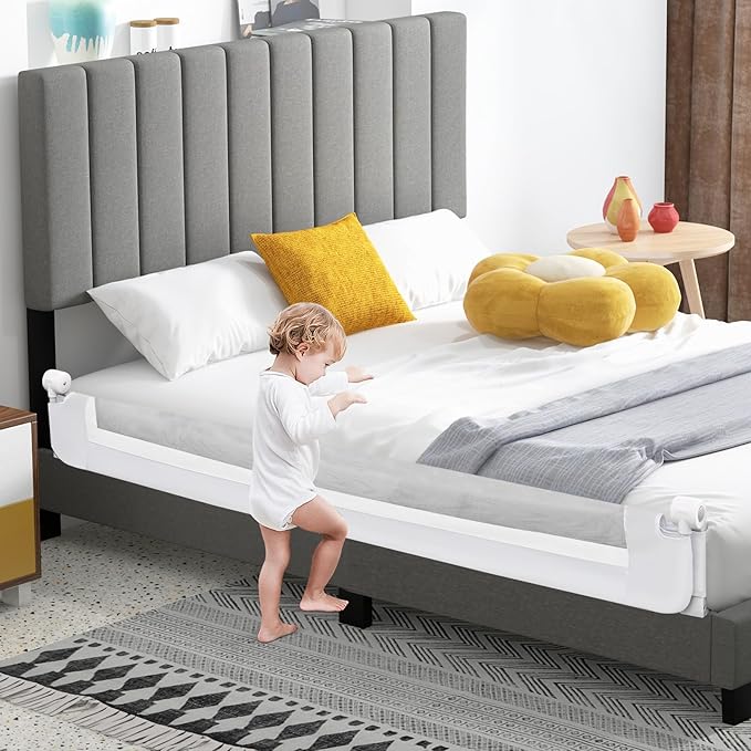 HONEY JOY Bed Rail for Toddlers, Extra Long, Foldable Portable Swing Down Safety Bed Guard Rail, Toddler Bed Rails for Crib, King Queen Full Twin Size Bed Mattress (White, 2 Pack, 71 Inch)