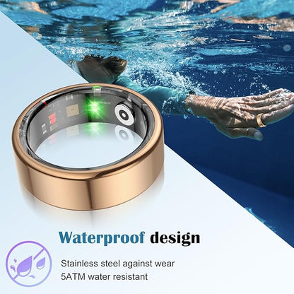Smart Health Ring for Women Men,Fitness Tracker Smart Ring with Heart Rate,Sleep Monitor,Blood Oxygen,Steps,IP68 Waterproof Up to 5-7 Days Battery Life for iOS Android,No App Fee(Gold,10)