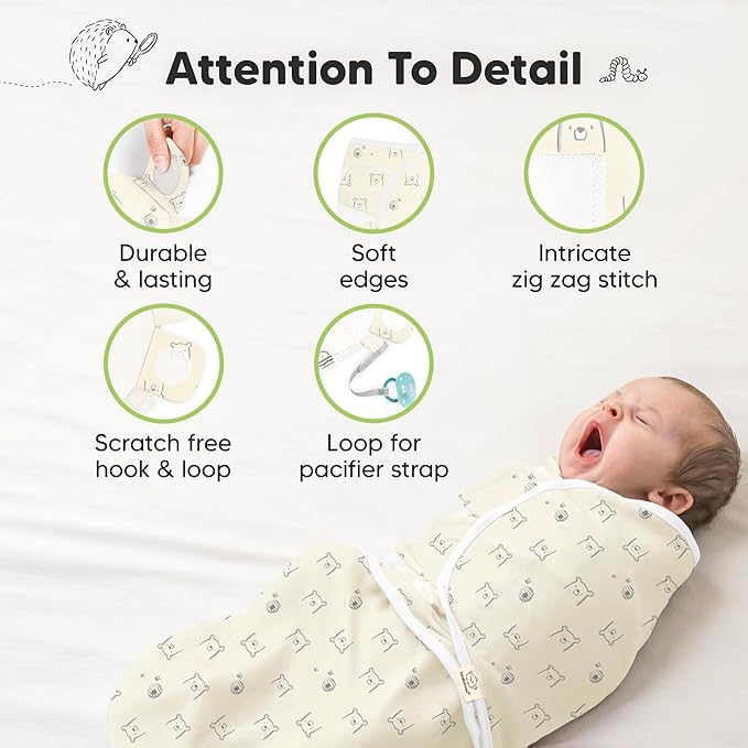 3-Pack Organic Baby Swaddle Sleep Sacks - Swaddles for Newborns, Infant 3-6 Months, Baby Girls, Boys, Soft & Snug Newborn Sleep Sack, Nursery Swaddling Blankets (Bumble Bear, L)