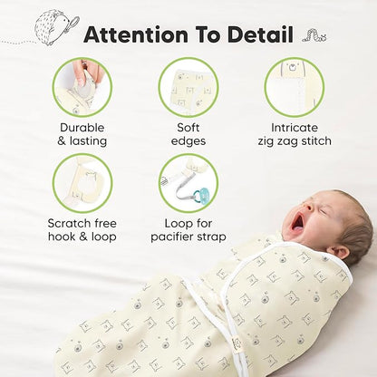 3-Pack Organic Baby Swaddle Sleep Sacks - Swaddles for Newborns, Infant 3-6 Months, Baby Girls, Boys, Soft & Snug Newborn Sleep Sack, Nursery Swaddling Blankets (Bumble Bear, L)