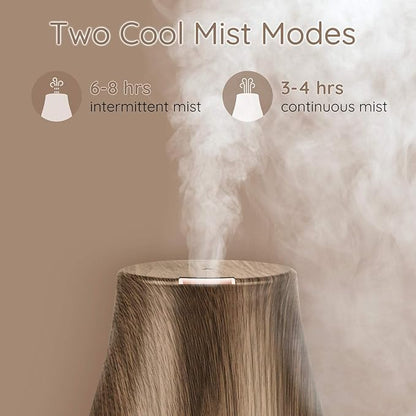 Aromatherapy Essential Oil Diffuser for Room: Air Humidifier Aroma Scent Cool Mist Diffusers Colorful Light Cute Mini Small Waterless Auto Off Ultrasonic for Home Bedroom (Brown Wood Grain)