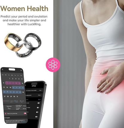 Smart Ring for Women & Men, Fitness Tracker with Heart Rate, Blood Oxygen, Sleep Monitoring, Long-Lasting Battery, IP68 Waterproof Health Ring, No Subscription (Gold, 7#)