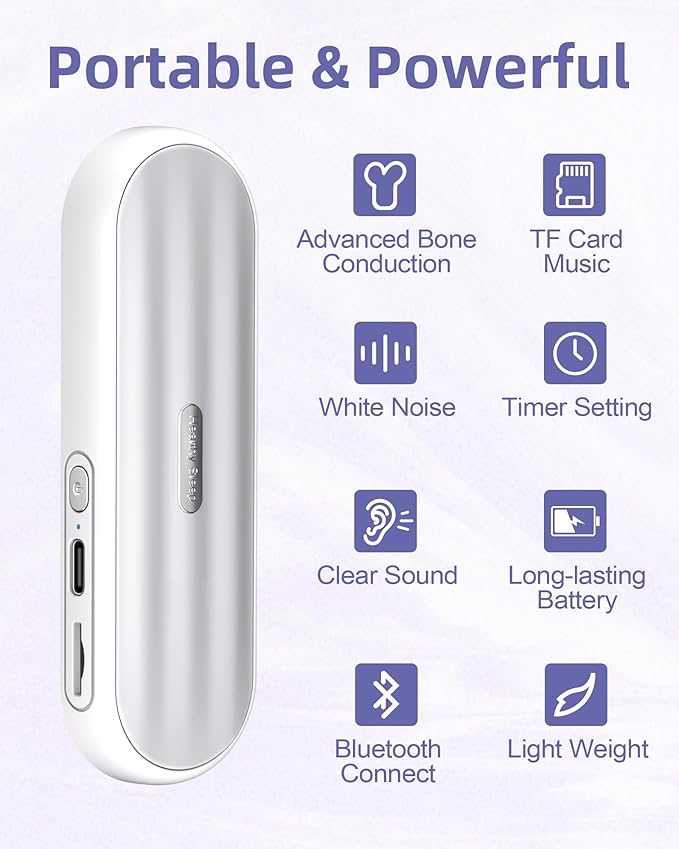Private Bluetooth Speaker Under Pillow: Portable Bone Conduction Technology Sleep Aid with White Noise for Relaxation (White)