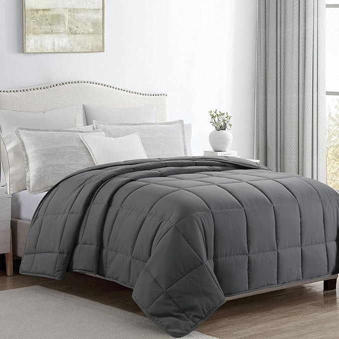 HOMBYS Oversized King Comforter 128x120, Lightweight Quilted Down Alternative Duvet Insert for All Season,Grey,8 Corner Tabs