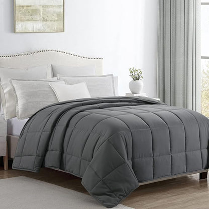 HOMBYS Oversized King Comforter 128x120, Lightweight Quilted Down Alternative Duvet Insert for All Season,Grey,8 Corner Tabs