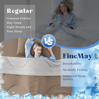 Cooling Comforter Queen Size, Double-Sided Cooling Blanket for Hot Sleepers & Night Sweats, Arc-Chill Q-Max > 0.4 Breathable Ice Blanket, Lightweight Cold Comforter (80''x90'', Brown)