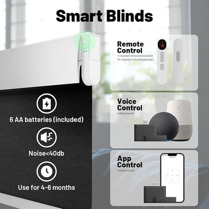 Motorized Blinds with Remote, Blackout No Drill Cordless Smart Roller Shades, Automatic Blinds for Windows, Black,46" W x 72" H