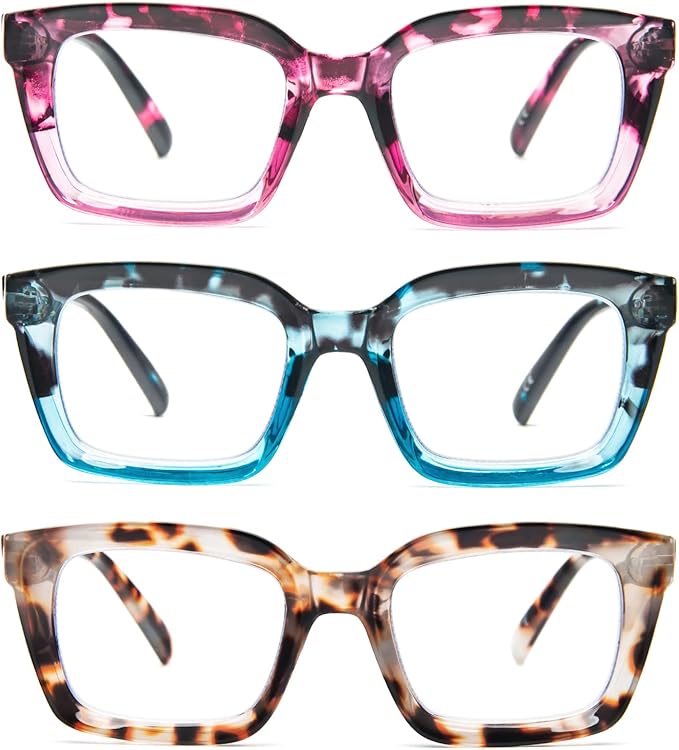 DXYXYO Blue Light Blocking Reading Glasses for Women 3 Pack Oversized Computer Readers Fashion Oprah Style Square +3.5