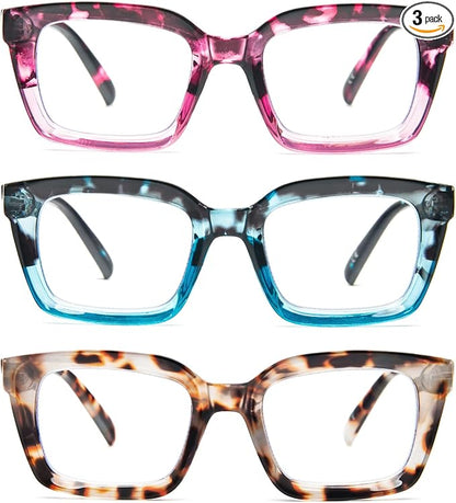 DXYXYO Reading Glasses 2.0 Blue Light Blocking Women Oversized Computer Readers 3 Pack Fashion Oprah Style Square
