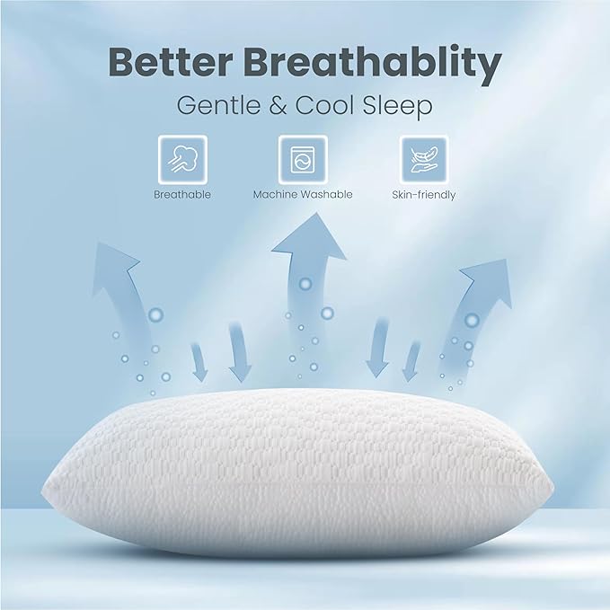 Sophia & William Side Sleeper Pillow Shredded Memory Foam Pillow for Neck and Shoulder Pain Relief Cooling Adjustable Pillows for Sleeping, Double-Sided Pillowcase, Queen Size
