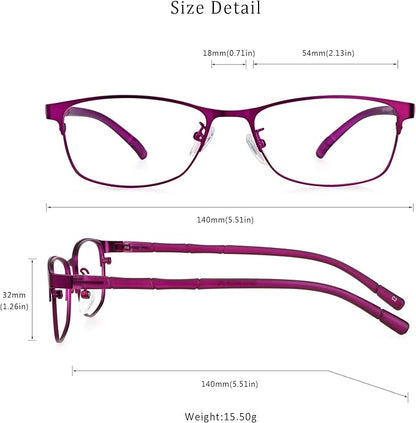 LifeArt Alloy Semi-Rimless Reading Glasses,Blue Light Blocking Glasses, Anti Eyestrain, Computer Gaming Glasses, TV Glasses for Women Men, Anti Glare (Purple, +3.00 Magnification)