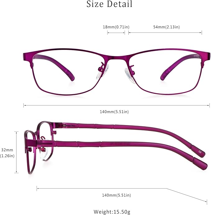 LifeArt Alloy Semi-Rimless Reading Glasses,Blue Light Blocking Glasses, Anti Eyestrain, Computer Gaming Glasses, TV Glasses for Women Men, Anti Glare (Purple, +4.00 Magnification)
