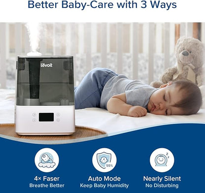 LEVOIT Humidifiers for Bedroom Large Room Home, (6L) Cool Mist Top Fill Essential Oil Diffuser for Baby & Plants, Smart App & Voice Control, Rapid Humidification & Auto Mode - Quiet Sleep Mode, Gray
