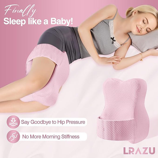 Knee Pillow for Side Sleepers, Memory Foam Leg Pillow Between Knees, Relieves Back, Hip & Knee Pain While Aligning Spine, Adjustable Strap, 14 Inch (Pink)