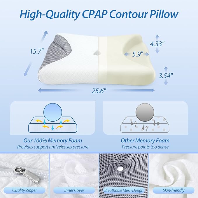 HOMCA CPAP Pillow for Side Sleeping, CPAP Nasal Pillows for All CPAP Masks Users to Reduce Air Leaks & Masks Pressure, Neck Support Pillows for Sleeping for Neck Pain Relief