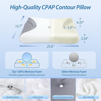 HOMCA CPAP Pillow for Side Sleeping, CPAP Nasal Pillows for All CPAP Masks Users to Reduce Air Leaks & Masks Pressure, Neck Support Pillows for Sleeping for Neck Pain Relief