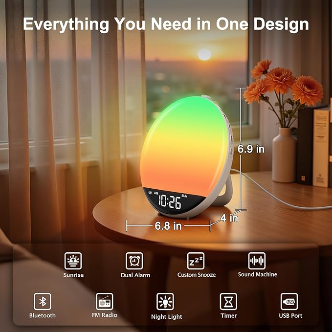 DreamSky Digital FM Radio with Bluetooth Speaker and Sleep Timer, 20 Preset Stations, Hi-Fi Clear Loud Sound, Wake up Light Sunrise Alarm Clock with Sound Machine, Dimmable Night Light, Small Gifts