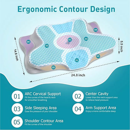 Cervical Pillow for Neck and Shoulder Pain Relief - Ergonomic Neck Pillow for Sleeping, Contour Memory Foam Pillows Side Sleeper Pillow for Neck Support, Bed Pillow for Side Back Stomach Sleepers