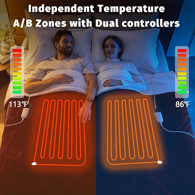 Heated Electric Blanket King Size - 90" x 100" Heating Blanket with Dual Control, 10 Heating Levels & 8 Hours Auto Off, Soft Warm Flannel Blanket, Christmas Birthday Gifts for Senior Grandma