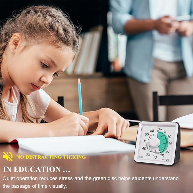 Secura 60-Minute Visual Countdown Timer for Kids & Adults, Classroom Time Management Tool (Green & Black)