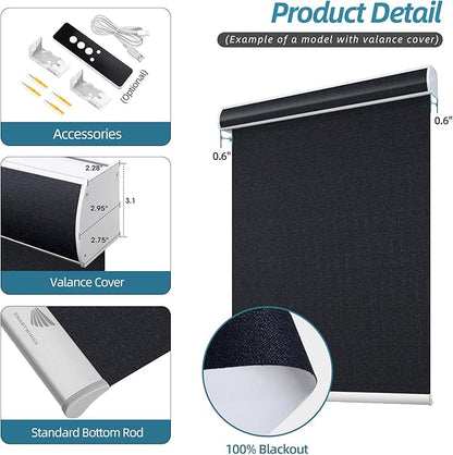 SmartWings Motorized Smart Blinds with Remote, Custom Automatic 100% Blackout Roller Shade Compatible with Alexa/Homekit/Google, Electric Smart Blinds for Indoor Windows, Eclipse Onyx Black