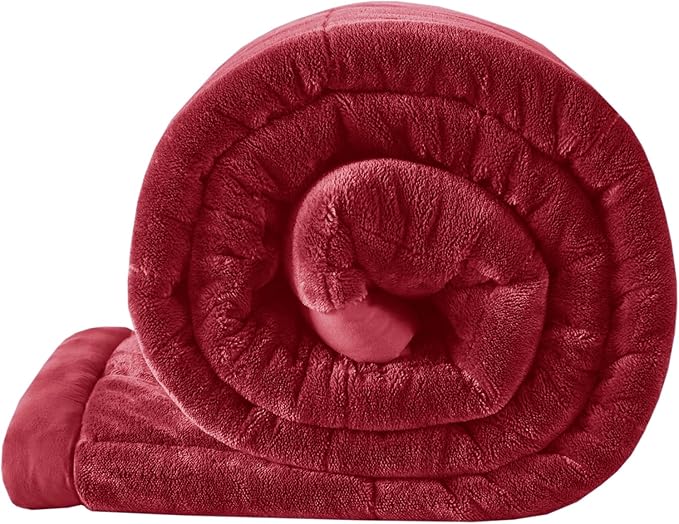 Madison Park King Cozy Blanket HeiQ Smart Temperature Plush to Microfiber Reverse Box Quilting, Reversible, Soft All Season, Lightweight Summer Cover, for Bed, Couch and Sofa, King, Burgundy