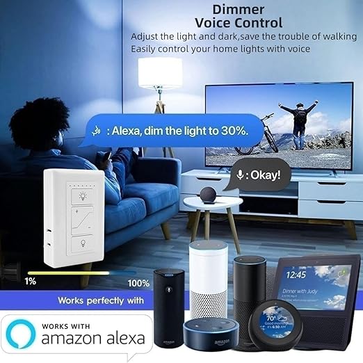 Nexete Smart Dimmer Plug Outlet Switch, Lamp Dimmer Outlet Switch Plug Adapter for Dimmable LED Light Bulbs, Lamps, String Lights, Voice Control,Bluetooth Compatible with Alexa Only (Plug in Dimmer)