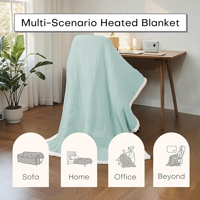 Electric Heated Blanket Full Size 72"x84" - Dual-Sided with Microplush & Sherpa Fabric, 4 Heat Settings & 10 Hours Auto Off, Machine Washable - Onsen Green