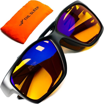Orange Blue Light Blocking Glasses for Better Sleep - 97% Premium TR90 Wrap Around Amber Computer Migraine Glasses for Women & Men - Gaming Glasses - TV Blue Light Blockers Gamer Glasses
