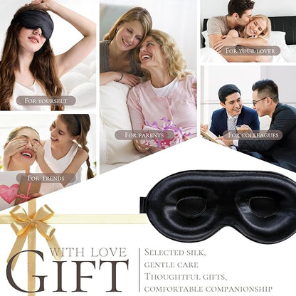 100% Mulberry Silk Sleep Mask as Your Ultimate Silk Eye Mask for Sleeping | Adjuster-Free 3D Contour for Petite Heads (21-23") | Zero Pressure Design | Yueerbao (Black)