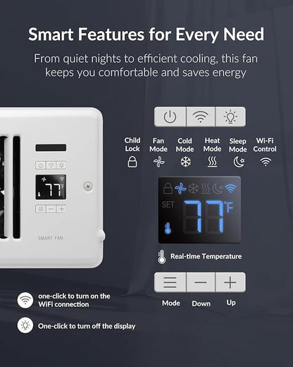 Super Quiet Register Booster Fan for 4" x 12" Register Holes, Smart Vent with Dual Intelligent Thermostat and WIFI App Control, Heating Cooling AC Vent Fan (White)