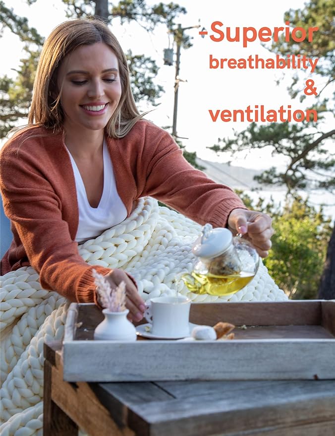 YnM Weighted Blanket, Handmade Chunky Knitted Design, Soft and Cozy, Temperature Regulating and Breathable, Machine Washable Throw for Sleep or Home Decor (Light Blue Tie-Dyed, 80x87 Inch, 25lbs)