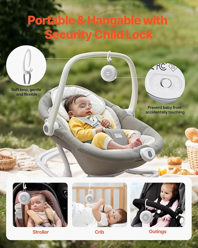 VEVOR Sound Machine, 20 Soothing Sleep Sounds, 4-in-1 Hangable White Noise Sound Machine with Auto-Off Timer, Soft Ring Light, Memory Function and Child Lock, for Baby, Adults, Home, Office & Travel