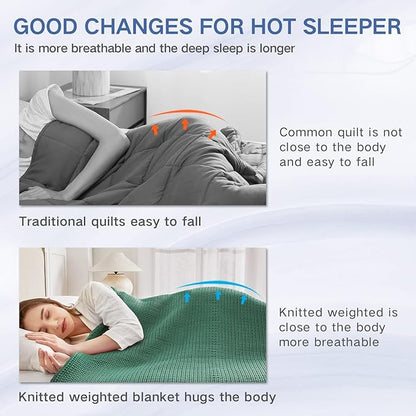 Guohaoi Knitted Weighted Blanket for Adults (Green 50"x75" 15lbs) No Beads Cooling Throw Blanket for Hot Sleepers, Home Decor Breathable Chunky Knit Heavy Blanket Use on Full Size Bed