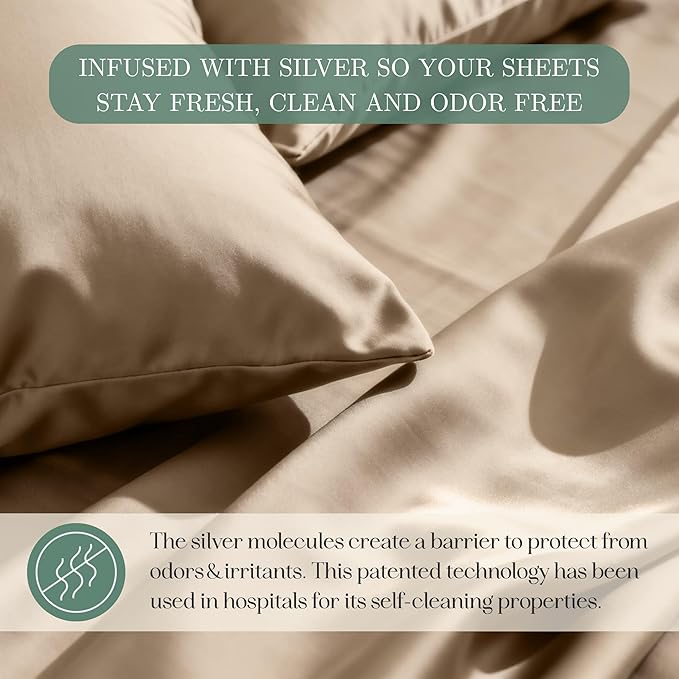 Eucalyptus Sheets - Infused with Silver for Anti-Odor, Softer Than Silk Fibers, More Cooling Than Cotton - Perfect for Hot Sleepers & Sensitive Skin - 100% Tencel Lyocell - Cali-King Sheet Set