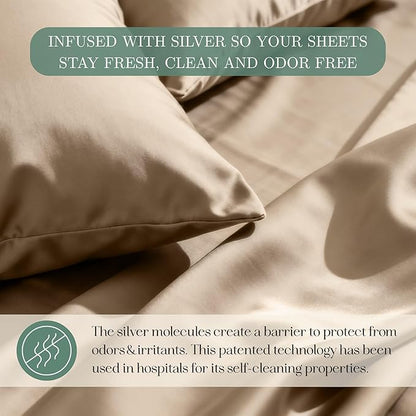 Eucalyptus Sheets - Infused with Silver for Anti-Odor, Softer Than Silk Fibers, More Cooling Than Cotton - Perfect for Hot Sleepers & Sensitive Skin - 100% Tencel Lyocell - Cali-King Sheet Set
