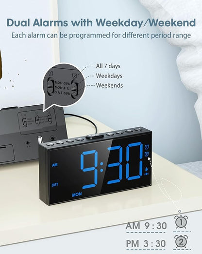 Roxicosly Vibrating Alarm Clock with Bed Shaker for Heavy Sleepers Adults, Dual Alarms for Weekday & Weekend, Large Display, Snooze, USB Charging Port, 12/24H DST