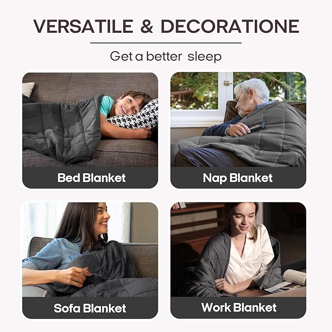 ZonLi Weighted Blanket for Adults (60"x80", 17lbs, Dark Grey) Queen Size High Breathability Cooling Heavy Blanket, Soft Material with Premium Glass Beads, All-Season, Easy Care