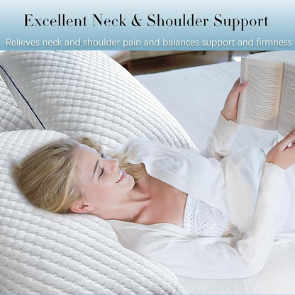 Shredded Memory Foam Pillows Queen Size Set of 2, Queen Pillows for Sleeping 2 Pack, Adjustable Firm Pillow for Side Back Stomach Sleepers, Washable Bed Pillow