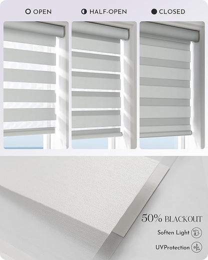 Graywind Motorized Blinds with Remote, Smart Zebra Shades for Windows, Hardwired Roller Blinds Compatible with Apple Homekit, Alexa, Google Home, Custom Size, Wool-Like White