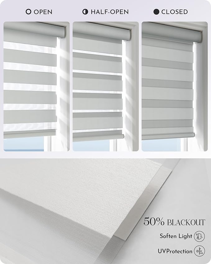 Graywind Motorized Blinds with Remote, Smart Zebra Shades for Windows, Hardwired Roller Blinds Compatible with Apple Homekit, Alexa, Google Home, Custom Size, Wool-Like Light Grey