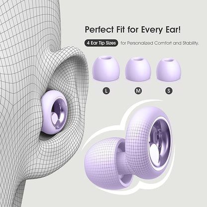 Ear Plugs for Sleeping Noise Cancelling, Reusable Silicone Ear Plugs for Noise Reduction, Soft Hearing Protection with 8 Ear Tips for Concerts, Work, Shooting, and Travel (Light Purple)
