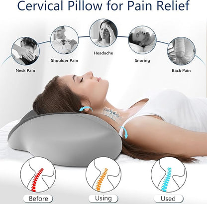 Cervical Neck Pillow for Sleeping，Ergonomic Memory Foam Pillow for Neck Pain Relief,Side Sleeper Pillows for Adults,Orthopedic Bed Pillow for Side Back Stomach Sleepers