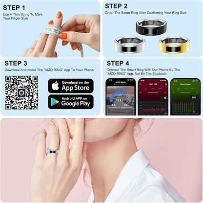 Smart Health Ring for Women Men, Vibration Alert, Touch Control, Fitness Tracker Ring with Sleep/Women's Health/Heart Rate/Steps, IP68 Waterproof for iPhone and Android, Silver 10,No Subscription