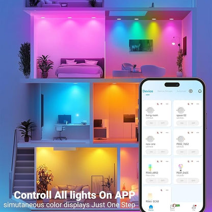 DAYBETTER Recessed Lighting 6 Inch Smart Color Changing Tunable White (2700KK-6500K), Ultra Thin Dimmable RGB Recessed Lights Compatible with Alexa Voice Control Wafer Light Easy Install 4Pack
