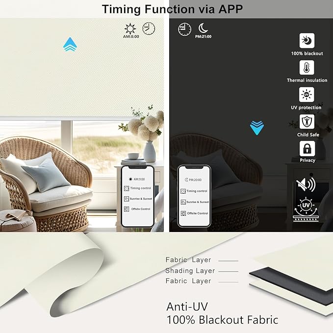 Aprilsmart Motorized Blinds with Remote,Compatible with Apple HomeKit Alexa Google Home- Voice and app Control,Motorized Roller Shades 100% Blackout Custom Size(Vinyl Beige-13)
